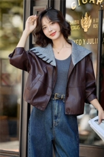 【秋季女装现货】大量现货短款韩版皮衣外套P-125，女装皮衣，简古