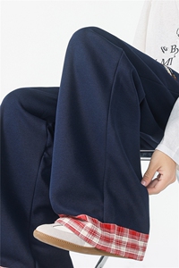8XL-M 美式复古格纹拼接卷边运动卫裤男直筒阔腿休闲裤子K9170P58图片