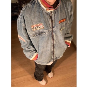 DJK8945-P85美式牛仔外套男贴布机车赛车服夹克上衣-网图现货图片