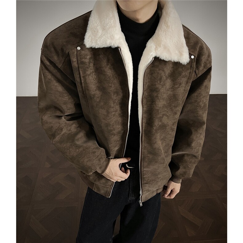 W85299特P85座山雕兔毛拼接复古皮衣棉衣棉服外套,男装皮衣,电商B205