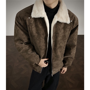 W85299 特P85  座山雕兔毛拼接复古皮衣棉衣棉服外套图片