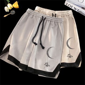 电商DSA028-DK232L12 P40 抖音品质高街重磅印花鹿皮绒短裤男图片