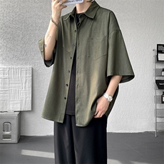 8XL-M冰丝牛仔短袖衬衫男款夏季薄款宽松慵懒衬衣外套DC28006P60，男装T恤，电商B312
