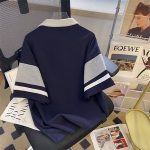 Polo衫男短袖2023夏季潮牌拼色翻领t恤学生百搭美式半袖WB090-P34图片