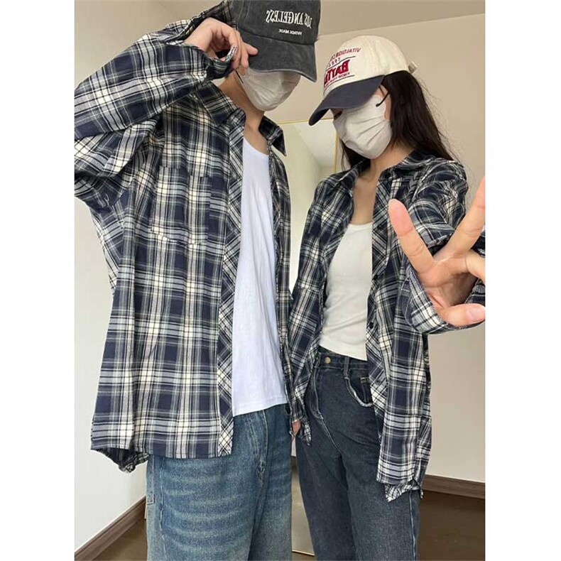 控价59港风格子衬衫宽松外套男女衬衣百搭格子外套CS2410P40,男装衬衫,电商A128
