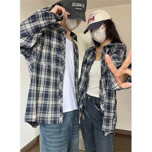 控价59港风格子衬衫宽松外套男女衬衣百搭格子外套CS2410P40图片