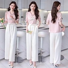 欧洲站女士2025夏季新款时尚气质优雅洋气显瘦百搭减龄休闲套装潮，女装套装/套裙，火爆靓佳人