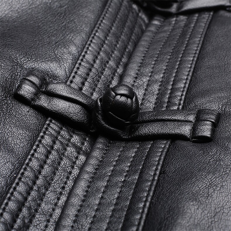 MJ7002冬季男士休闲立领皮夹克中老年爸爸装唐装PU皮加绒外套P126,男装羽绒服,电商B360