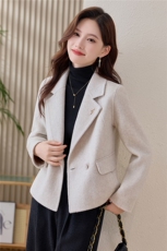 时尚西装翻领双面羊毛大衣女短款2025秋冬新款小个子显瘦毛呢外套，女装毛呢外套，韩宇舍