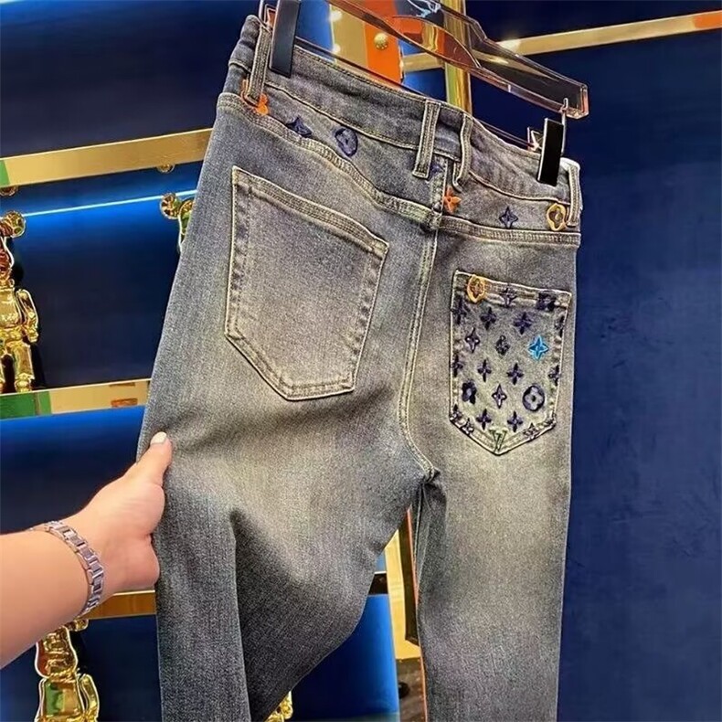 1506-1/KL6861/P49高端轻奢刺绣牛仔裤男修身百搭休闲长裤子，男装牛仔裤，星座1506-1