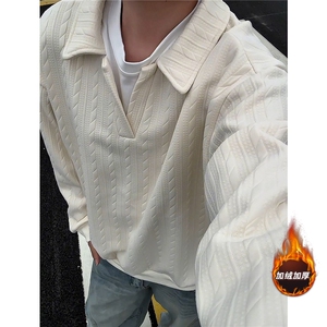 假两件卫衣男秋冬加绒加厚提花无帽打底衫宽松大码上衣WY008加绒图片