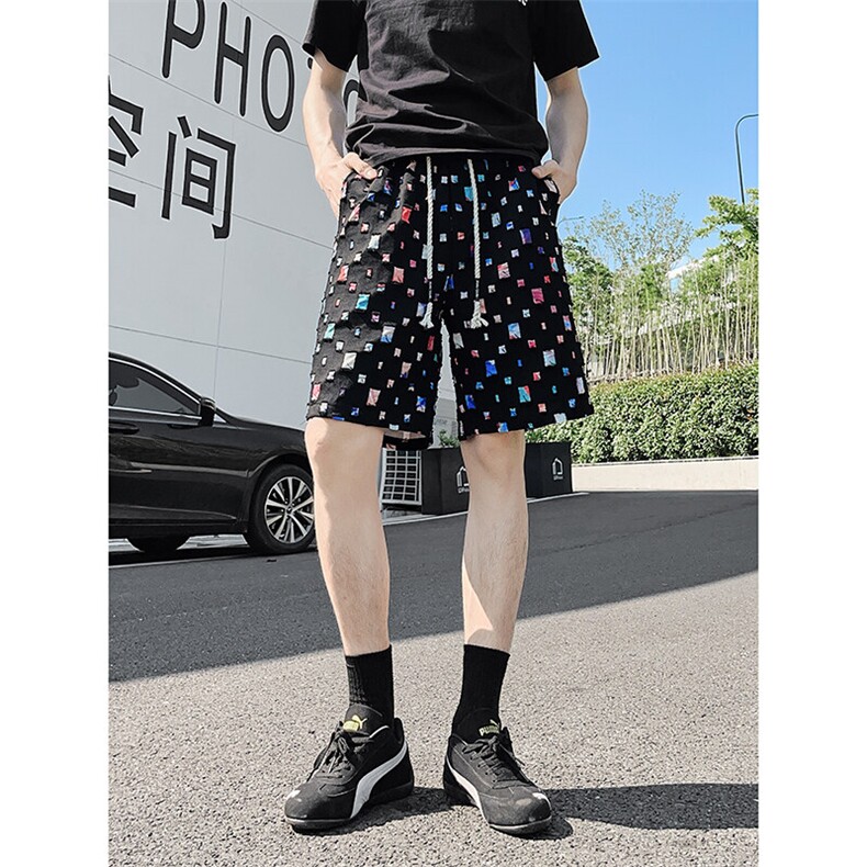 DK162-P32花白短裤男女夏季新款休闲冰丝沙滩中裤宽松百搭五分裤,男装牛仔裤,电商A178