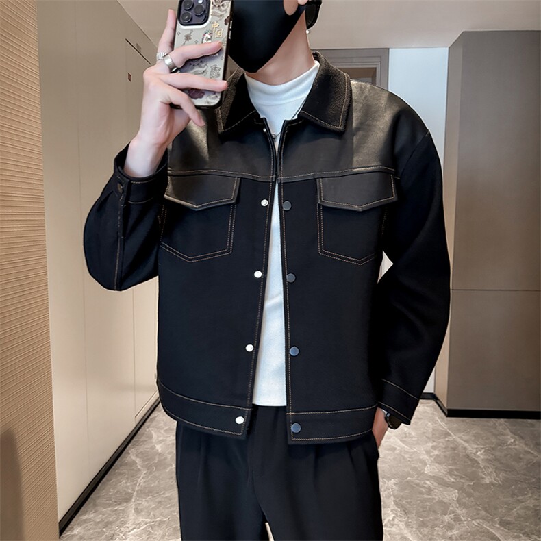 社会小伙男士秋冬拼色皮衣2025秋季长袖夹克店主风JK8010-P135,男装夹克,电商A236
