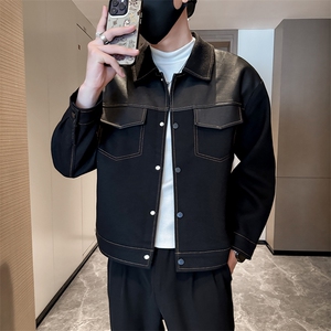社会小伙男士秋冬拼色皮衣2025秋季长袖夹克店主风 JK8010-P135图片