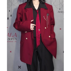 日系制服男女红色双排扣西服简约新款潮流气质时尚 XX06图片