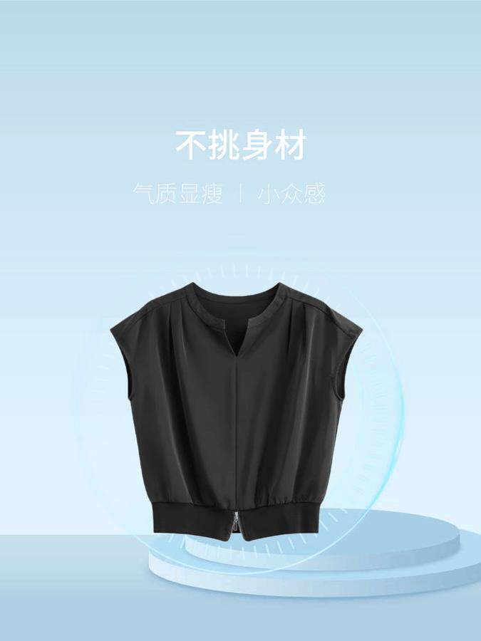 2025百搭时尚仿醋酸面料下摆拉链落肩袖,针织衫/毛衣,晨旭羊绒