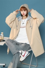 N6108/P95秋冬中性风连帽假两件中长款毛呢大衣男女风衣呢料上衣，男装风衣，电商A141