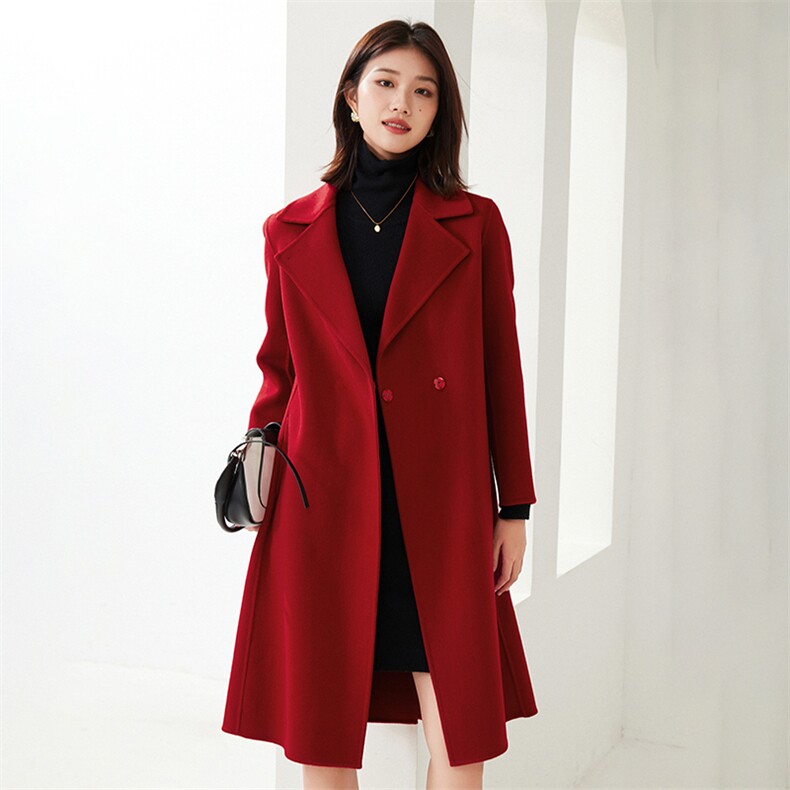 两用翻领2024年秋冬季新款羊毛双面呢大衣,女装双面呢大衣,织美生