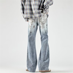 渐变牛仔裤男士夏秋季薄款新款宽松直筒休闲微喇裤潮RM021-5/P55图片