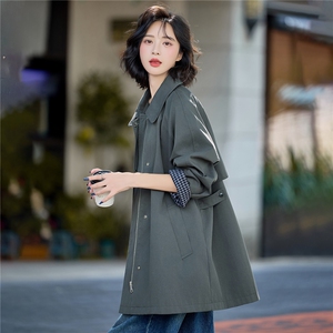 2025秋季新款法式立领纯棉女士风衣休闲气质风衣外套图片