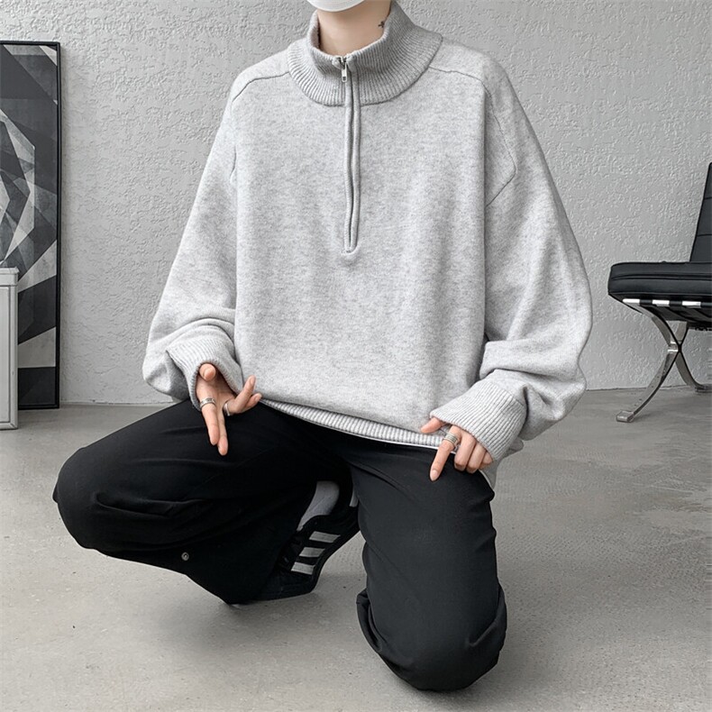 8XL-M复古半拉链立领毛衣男大码宽松针织线衫上衣外套MY1507/P75,男装针织衫/毛衣,电商B238