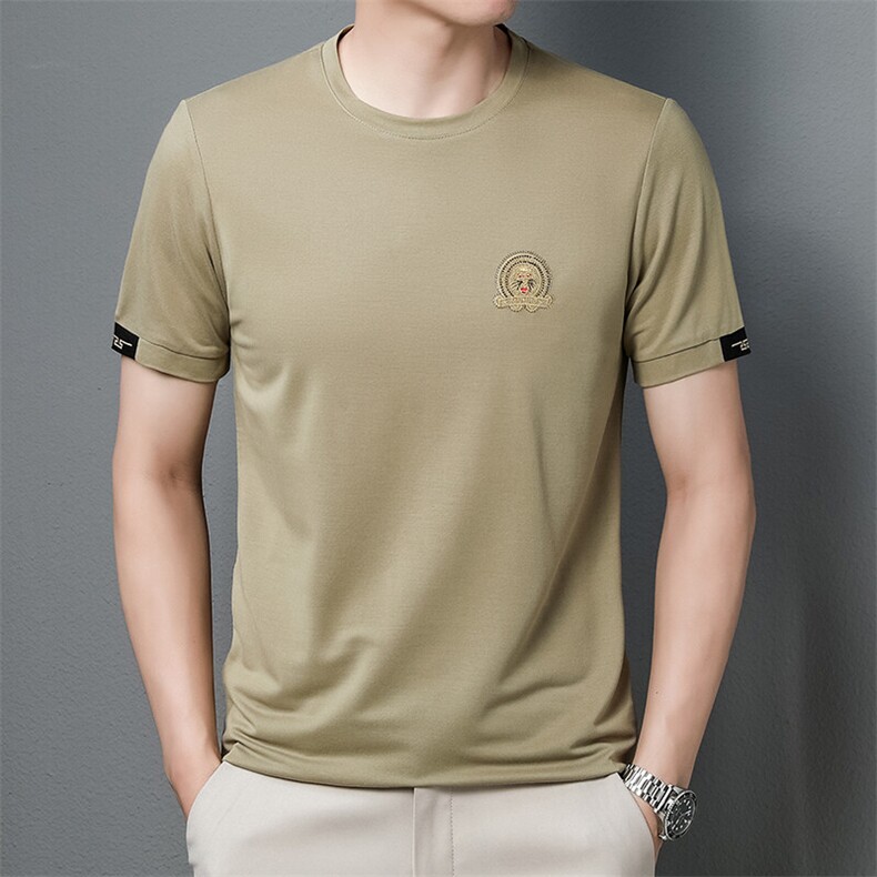 夏季冰丝男短袖T袖设计感透气高端半袖上衣欧洲站新款,男装T恤,钱塘6003（原4033）