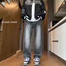 B221美式ins高街暗黑小众铆钉伐木裤牛仔裤LK23145-P65控88，男装牛仔裤，电商B221
