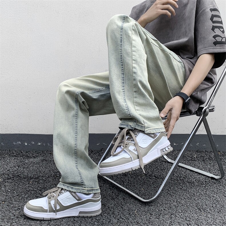 vibe风美式高街复古牛仔裤男痞帅炸街宽松直筒阔脚裤潮WH1177-p46,男装牛仔裤,星座1008