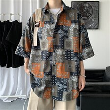 夏季痞帅衬衫男韩版潮流帅气坠感短袖衬衣外套A161-2-CT509-P45，男装T恤，电商A161-2