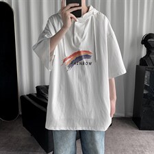 LD54064-P45连帽短袖t恤男大码胖子带帽五分袖中袖，男装T恤，电商A040