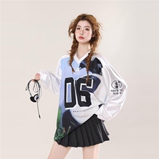 秋款运动缎面设计感V领球衣卫衣男女扎染休闲长袖上衣WY0015P33，男装卫衣，星座1013-1