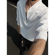 现货夏新潮流短袖半拉链亨利领宽松大码T恤男黑色513DT3533P30，男装T恤，星座513