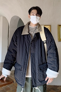港风 撞色灯芯绒拼接领棉衣外套女羊羔绒情侣加厚棉服 G1070 P128图片
