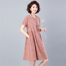 2022年夏季新款潮纯棉短袖连衣裙女中长款小个子韩版休闲a字裙子，女装连衣裙，简韵佳