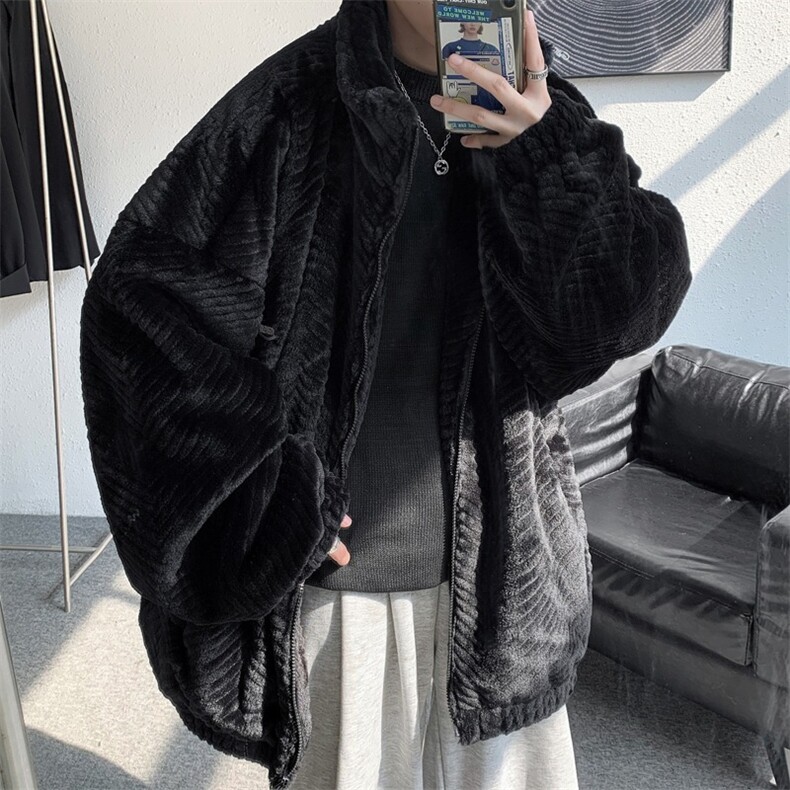 连帽棉衣男冬季新款仿貂皮外套大码宽松羊羔毛加绒加厚棉服袄子,男装夹克,星座1116-2