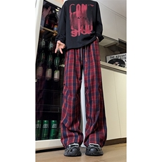 现货自家图美式红色格子毛呢宽松直筒阔腿休闲裤K661-P50控68，男装休闲裤，星座205-5