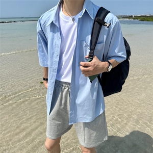 816B-CS027-P50 中性风夏季休闲韩版短袖衬衫外套韩男图片