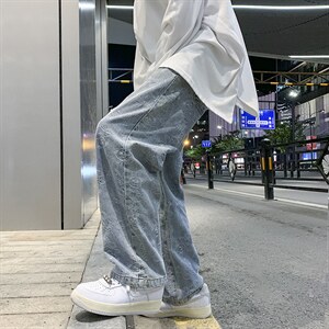 欧美街头hiphop嘻哈满印小熊大码宽松拖地牛仔裤男 A071-2022-P50图片