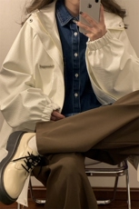 1中性风黄底连帽夹克女大码夹克男情侣皮衣女外套JK8744P90控128，女装短外套，星座226-2