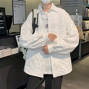 高级感长袖衬衫男士韩版潮流设计感浮雕压花衬衣C1157P42图片