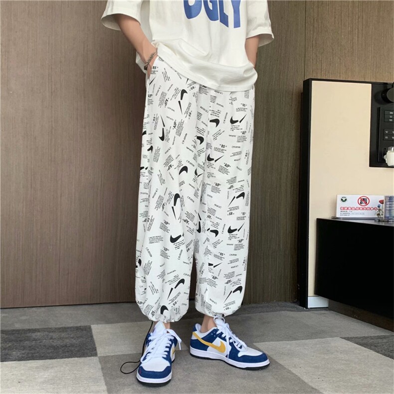 阔腿运动男生宽松束脚印花裤子灯笼萝卜九分卫裤高街insK551-P32,男装休闲裤,星座512-2