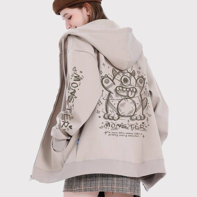 连帽外套男女春秋新款韩版宽松潮短款加绒卫衣拉链开衫HH591P40，女装短外套，星座1013-5