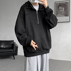 M-8XL春季麂皮绒连帽卫衣大码宽松美式半拉链外套帽衫WY9102/P68，男装卫衣，电商B238