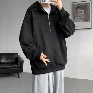 M-8XL春季麂皮绒连帽卫衣大码宽松美式半拉链外套帽衫WY9102/P68图片