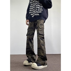 美式复古微喇牛仔裤男2024新款潮牌高街cleanfit迷彩大口袋工装裤，男装休闲裤，星座813-2
