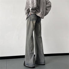美式高街牛仔裤男韩版潮流帅2025冬季新款ins微喇长裤RK1234-P41，男装牛仔裤，星座412