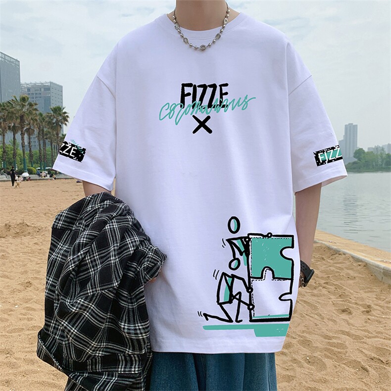T812纯棉宽松短袖T恤男夏季新款卡通半袖港风chic潮牌男生体恤衫图片