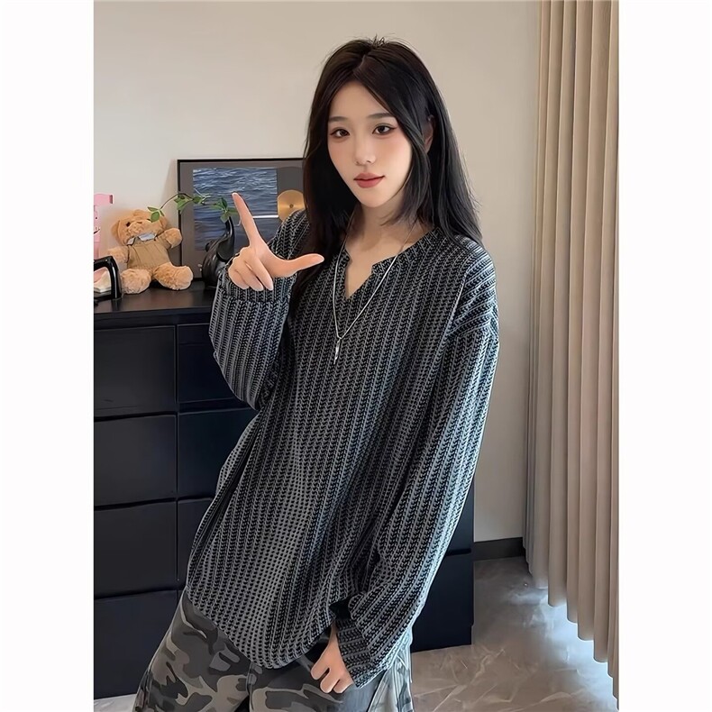 鱼骨纹针织polo衫卫衣男春秋重磅美式cleanfit潮流宽松V领打底衫,男装T恤,星座1008