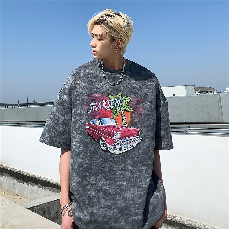 美式复古汽车印花男生短袖水洗做旧宽松T恤JK23273-p45-控58,男装T恤,星座605(原A050)