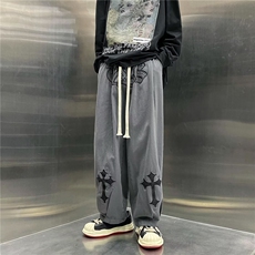 ER1913-P38原宿风十字架万针刺绣男潮牌ins阔腿老爹裤痞帅长裤子，男装休闲裤，电商C233